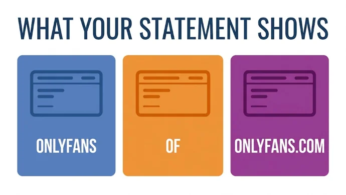 Infographic titled What your statement shows: three cards reading OnlyFans, OF and OnlyFans.com