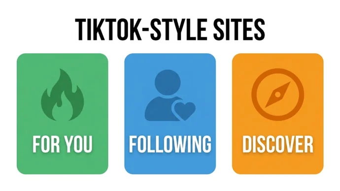 Infographic titled TikTok-style sites: three cards reading For You, Following and Discover