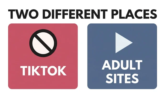 Infographic titled Two different places: two cards reading TikTok with a no-entry icon and Adult sites with a play icon