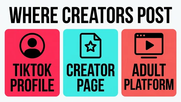 Infographic titled Where creators post: three cards reading TikTok profile, Creator page and Adult platform